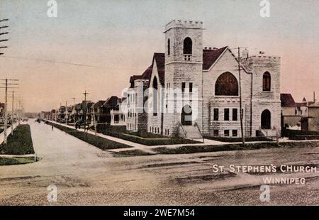 Église St Stephens, Winnipeg Manitoba Canada, carte postale des années 1910 environ. photographe non identifié Banque D'Images