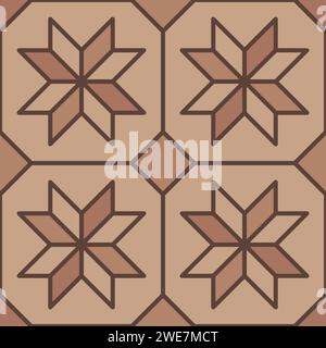 Motif de vue de dessus du trottoir brun, pavés de rue, surface de carrelage de trottoir de jardin avec des teintes contrastées. Plancher stratifié Vector, chemin d'allée, disposition du sol avec des étoiles décoratives ou des incrustations de fleurs Illustration de Vecteur