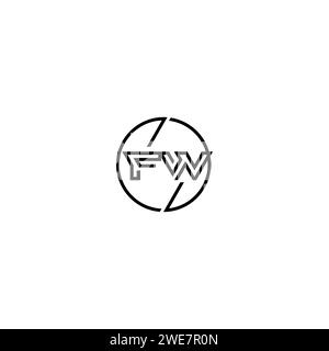 FW simple contour concept logo et cercle de conception initiale fond noir et blanc Illustration de Vecteur