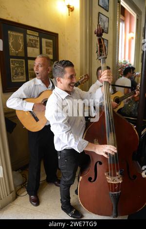 Musiciens cubains jouant au bar à cocktails Floridita à la Havane, Cuba. Banque D'Images