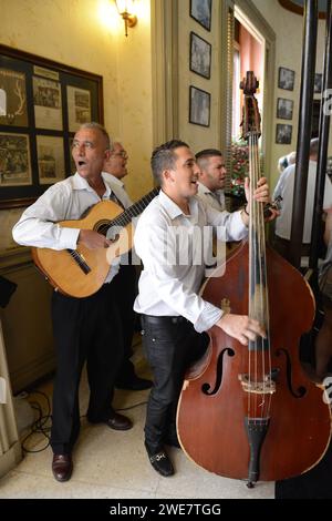 Musiciens cubains jouant au bar à cocktails Floridita à la Havane, Cuba. Banque D'Images