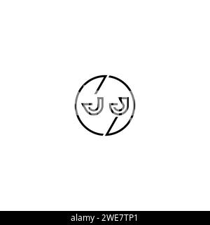 Jj simple contour concept logo et cercle de conception initiale fond noir et blanc Illustration de Vecteur