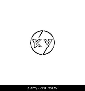 KV simple contour concept logo et cercle de conception initiale fond noir et blanc Illustration de Vecteur