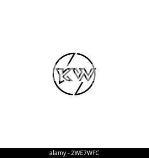 KW simple contour concept logo et cercle de conception initiale fond noir et blanc Illustration de Vecteur