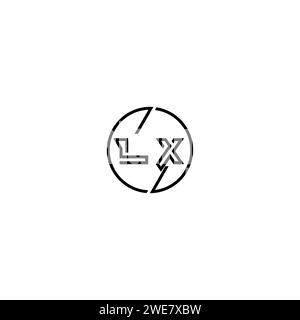 LX simple contour concept logo et cercle de conception initiale fond noir et blanc Illustration de Vecteur