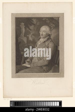 Portrait van Christoph Martin Wieland, Carl Hermann Pfeiffer, d'après Johann Friedrich August Tischbein, 1779 - 1829 gravure sur papier de personnages historiques. Jardin anglais ou paysager. lentille Banque D'Images