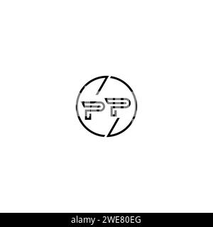 PP simple contour concept logo et cercle de fond noir et blanc de conception initiale Illustration de Vecteur