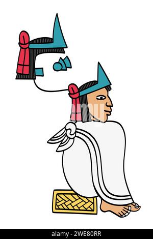 Moctezuma II, neuvième empereur de l'Empire aztèque, tel que représenté dans le Codex Mendoza, avec nom glyphe ou sceau royal, composé de couronne turquoise sur cheveux raides. Banque D'Images