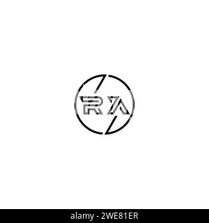 RA simple contour concept logo et cercle de conception initiale fond noir et blanc Illustration de Vecteur