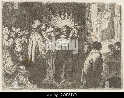 L'argent du tribut, Anonymous, d'après Rembrandt van Rijn, après 1634 papier gravé Christ discutant de l'hommage au temple avec les apôtres Banque D'Images