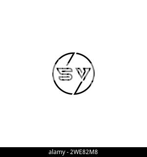 SV simple contour concept logo et cercle de conception initiale fond noir et blanc Illustration de Vecteur