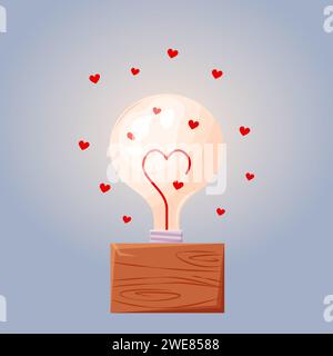 Lampe pour Saint Valentin ou pour mariage sur support en bois Illustration de Vecteur
