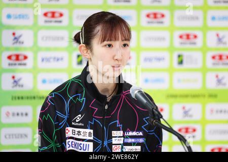 Tokyo, Japon. 24 janvier 2024. Tennis de table Hina Hayata : Championnats japonais de tennis de table 2024 Conférence de presse au Tokyo Metropolitan Gymnasium à Tokyo, Japon . Crédit : Yohei Osada/AFLO SPORT/Alamy Live News Banque D'Images