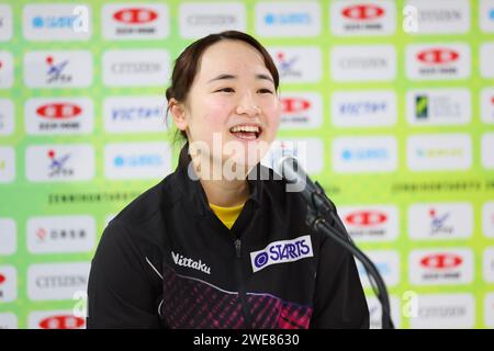 Tokyo, Japon. 24 janvier 2024. Tennis de table Mima Ito : Championnats japonais de tennis de table 2024 Conférence de presse au Tokyo Metropolitan Gymnasium à Tokyo, Japon . Crédit : Yohei Osada/AFLO SPORT/Alamy Live News Banque D'Images