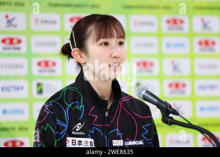 Tokyo, Japon. 24 janvier 2024. Tennis de table Hina Hayata : Championnats japonais de tennis de table 2024 Conférence de presse au Tokyo Metropolitan Gymnasium à Tokyo, Japon . Crédit : Yohei Osada/AFLO SPORT/Alamy Live News Banque D'Images