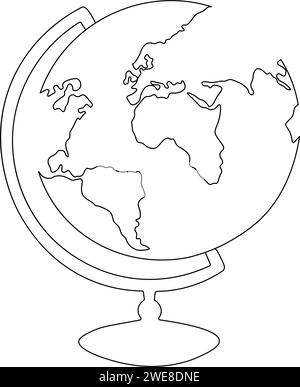 Un dessin au trait continu de l'école globe.World map dessin au trait de doodle. Symbole de carte de terre dessiné à la main. Isolé. Illustration vectorielle Illustration de Vecteur