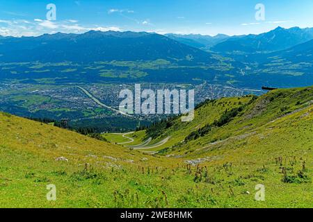 Hungerburgbahn, Station Seegrube, Panoramablick, Innsbruck, Fluß, Inn Banque D'Images