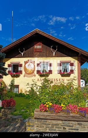 Haus, typisch, Blumen, gelb, rot, blau Banque D'Images