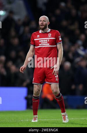 Londres, Royaume-Uni. 23 janvier 2024. Matthew Clarke de Middlesbrough lors du match de la coupe Carabao à Stamford Bridge, Londres. Le crédit photo devrait se lire : David Klein/Sportimage crédit : Sportimage Ltd/Alamy Live News Banque D'Images