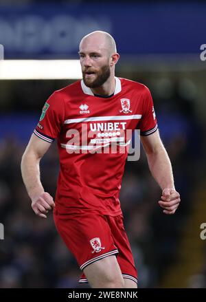 Londres, Royaume-Uni. 23 janvier 2024. Matthew Clarke de Middlesbrough lors du match de la coupe Carabao à Stamford Bridge, Londres. Le crédit photo devrait se lire : David Klein/Sportimage crédit : Sportimage Ltd/Alamy Live News Banque D'Images