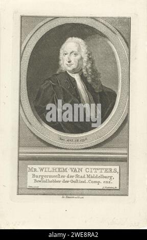 Portrait de Willem van Citters, Jacob Houbraken, d'après Jan Palthe, buste de Willem van Citters dans un ovale en 1760. Le portrait repose sur une plinthe sur laquelle son nom et son titre en trois lignes en néerlandais. Amsterdam gravure / gravure sur papier Banque D'Images