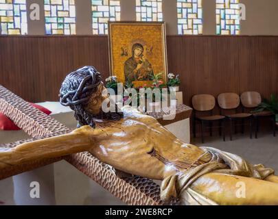 Christ de l'espérance de Huesca. Semaine Sainte Huesca. Christ Parish of Perpetual Help Banque D'Images