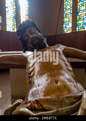 Christ de l'espérance de Huesca. Semaine Sainte Huesca. Christ Parish of Perpetual Help Banque D'Images