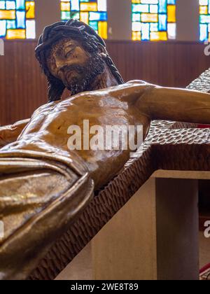 Christ de l'espérance de Huesca. Semaine Sainte Huesca. Christ Parish of Perpetual Help Banque D'Images