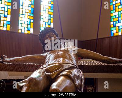 Christ de l'espérance de Huesca. Semaine Sainte Huesca. Christ Parish of Perpetual Help Banque D'Images