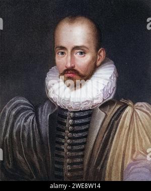 Michel Eyquem de Montaigne 1533-1592. Französischer Schriftsteller. AUS dem Buch Galerie de portraits, veröffentlicht 1833., Historisch, digital restaurierte Reproduktion von einer Vorlage aus dem 19. Jahrhundert, Date d'enregistrement non indiquée Banque D'Images