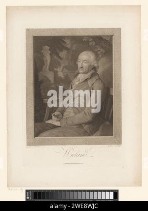 Portrait van Christoph Martin Wieland, Carl Hermann Pfeiffer, d'après Johann Friedrich August Tischbein, 1779 - 1829 tirage Nuremberg gravure sur papier de personnages historiques. Jardin anglais ou paysager. lentille Banque D'Images