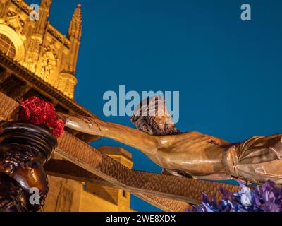 Christ de l'espérance de Huesca. Semaine Sainte Huesca. Christ Parish of Perpetual Help Banque D'Images