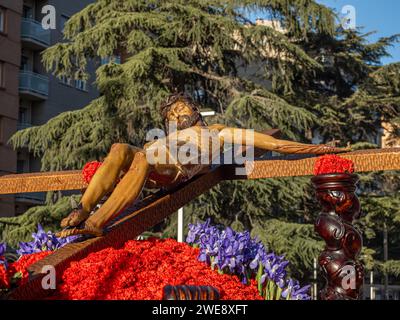 Christ de l'espérance de Huesca. Semaine Sainte Huesca. Christ Parish of Perpetual Help Banque D'Images