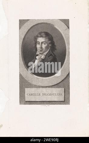 Portrait de l'écrivain et homme politique français Camille Desmoulins, Ludwig Gottlieb Portman, gravure sur papier Amsterdam en 1804 Banque D'Images