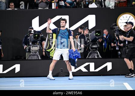 Paris, France. 22 janvier 2024. Miomir Kecmanovic lors de l'Open d'Australie 2024, tournoi de tennis du Grand Chelem le 22 janvier 2024 au Melbourne Park à Melbourne, Australie. Crédit : Victor Joly/Alamy Live News Banque D'Images