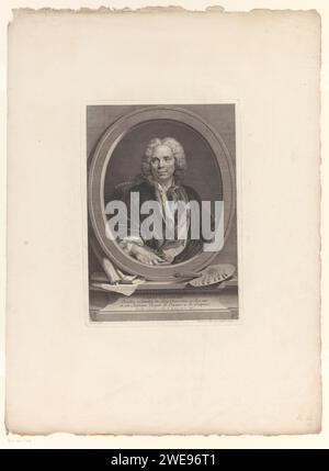 Portret Van Louis Galloche, Johann Gothard Müller, d'après Louis Tocqué, imprimer texte en français sur le piédestal. gravure sur papier de personnages historiques. portrait, autoportrait de peintre Banque D'Images