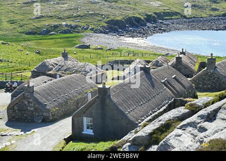 Na Geàrrannan Blackhouse Village près de Carloway, île de Lewis, Écosse Banque D'Images