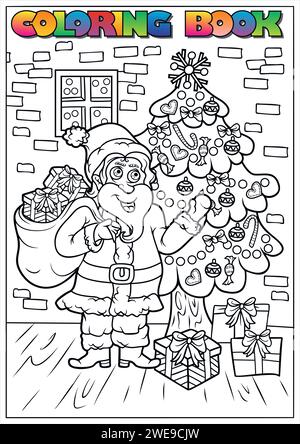 Livre de coloriage d'hiver pour enfants - arbre de Noël avec des cadeaux Illustration de Vecteur