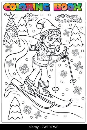 Livre de coloriage hiver enfants (hiver, Noël, ange, diable, thème) Illustration de Vecteur