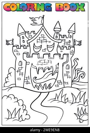 Livre de coloriage pour enfants pour Halloween, momie, crâne, tombe, citrouille, chauve-souris, lune, nuage - thème Halloween Illustration de Vecteur