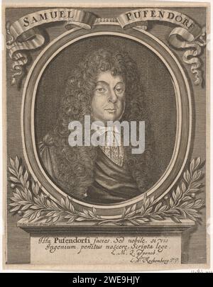 PortraT van Samuel von Pufendorf, Johann Ulrich Kraus, 1665 - 1719 imprimer texte en latin sur le piédestal. Leipzig gravure sur papier personnes historiques. érudit, philosophe (+ portrait d'érudit, scientifique). histoire et archéologie (+ portrait d'érudit, scientifique). formation continue (+ portrait de professeur, professeur) Banque D'Images