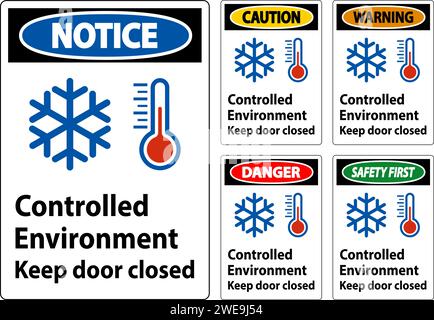 Panneau d'avis, Environnement contrôlé garder la porte fermée Illustration de Vecteur