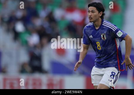 Doha, Qatar. 24 janvier 2024. DOHA, QATAR - 24 JANVIER : Takumi Minamino du Japon et L'AS Monaco lors du match du groupe D de la coupe d'Asie AFC entre le Japon et l'Indonésie au stade Al Thumama le 24 janvier 2024 à Doha, Qatar. Crédit : Sebo47/Alamy Live News Banque D'Images