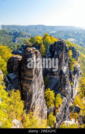 Deutschland, Sachsen, Sandsteinformation in der Sächsischen Schweiz, Elbsandsteingebirge, Banque D'Images