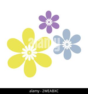 Hippy Groovy rétro style Vintage Daisy Flowers Illustration vectorielle Illustration de Vecteur