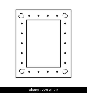 Cadre rectangulaire dessiné à la main noir et blanc avec bordure pointillée et quatre coins Hearts Vector Illustration Illustration de Vecteur