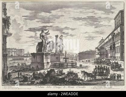 Piazza del Quirinale te Rome, Giovanni Battista Piranesi, 1748 - 1778 imprimer vue de la Piazza del Quirinal sur la colline du quirinal à Rome avec le Palazzo del Quirinal et la Fontana di Monte Cavallo (fontaine avec Castor et Pollux). Titre et liste explicative des chansons dans STUDMARGE. Rome papier gravure l'un des Dioscuri : castor, le cheval-tamer. Un des Dioscuri : Pollux, le boxeur. pièce de sculpture, reproduction d'une pièce de sculpture. place, place, cirque, etc. hôtel, c'est-à-dire petit palais en ville. Fontaine ornementale Rome. Piazza del Quirinale. Palazzo del Quirinale. Monte Cavallo foun Banque D'Images