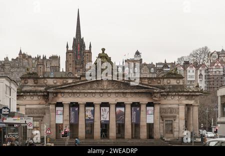 Edimbourg, Écosse, 16 janvier 2024 - vue de la Royal Scottish Academy of Art and Architecture Edimbourg néoclassique faisant partie du National Galleri Banque D'Images