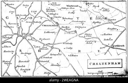 Une carte de Cheltenham, Gloucestershire Royaume-Uni numérisée à haute résolution à partir d'un livre imprimé en 1806. Cette image est considérée comme libre de tout droit d'auteur. Banque D'Images