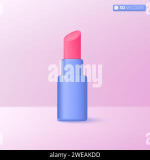 Symbole de l'icône rouge à lèvres 3D. Couleur rose, produit cosmétique de maquillage, traitement de soin de beauté. Conception de paquet, concept cosmétique de maquillage. Vecteur 3D isolé i Illustration de Vecteur
